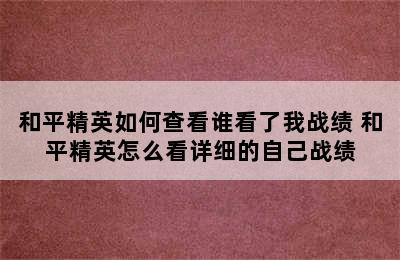 和平精英如何查看谁看了我战绩 和平精英怎么看详细的自己战绩